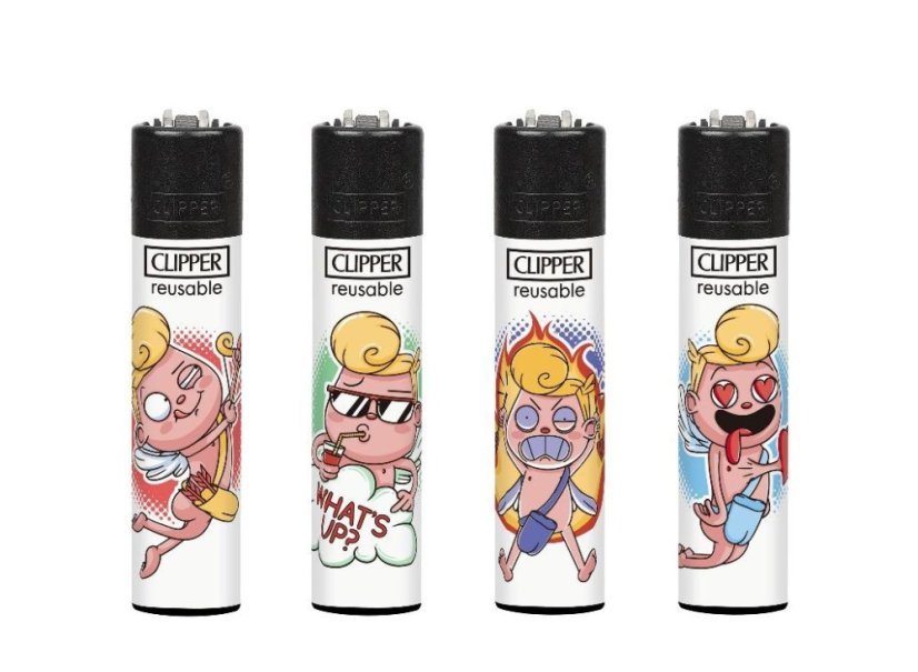 CLIPPER® zapalovače 4 ks – Funny Cupid | plnitelné CP11 velké