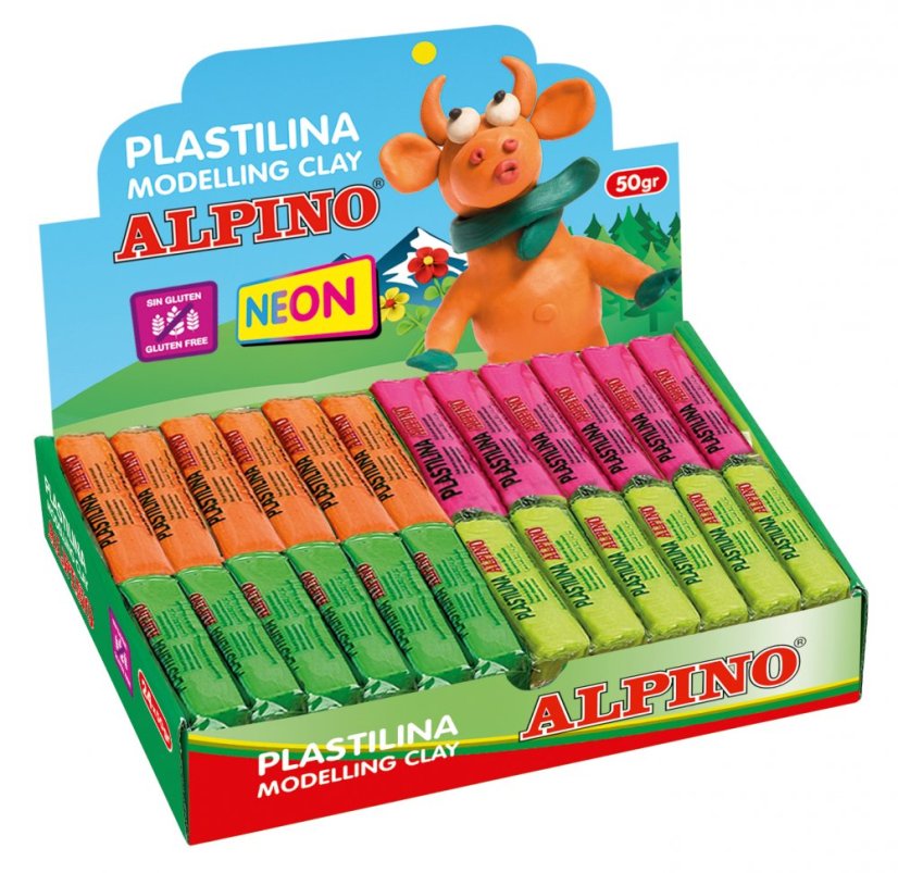 DP000915FL 01 Expositor 24 unid. de plastilina Alpino 50 grs.colores surtidos FLUO