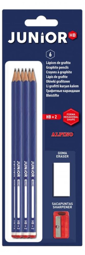 JU000016 01 Blister 6 lápices Alpino Junior 1 sacapuntas 1 goma