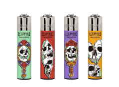 CLIPPER® zapaľovače 4 ks – Mirror Skulls | plniteľné CP11 veľké