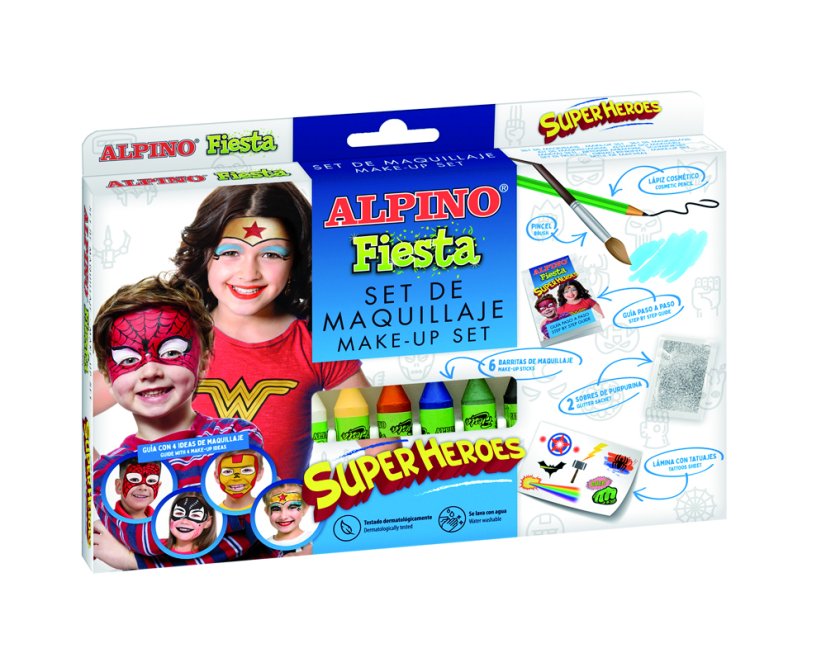 DL000108 01 Set Superheroes 6 unid.de 5 grs. maquillaje Alpino Fiesta col. Surt.