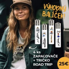 Výhodný balíček UNISEX Tričko kolekcie Forest Life - Road Trip a 4ks zapaľovačov CLIPPER® - white