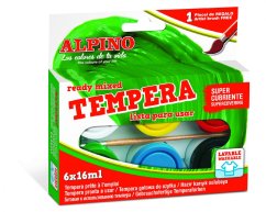 Tempery Alpino 6 x 16 ml. plastový kelímek + štetec