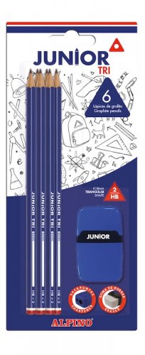 Balenie 6 ceruziek Junior Tri HB2 s gumou a strúhadlom