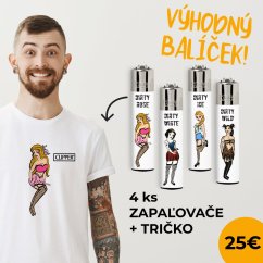 Výhodný balíček UNISEX Tričko kolekcie Dirty Rose a 4ks zapaľovačov CLIPPER®