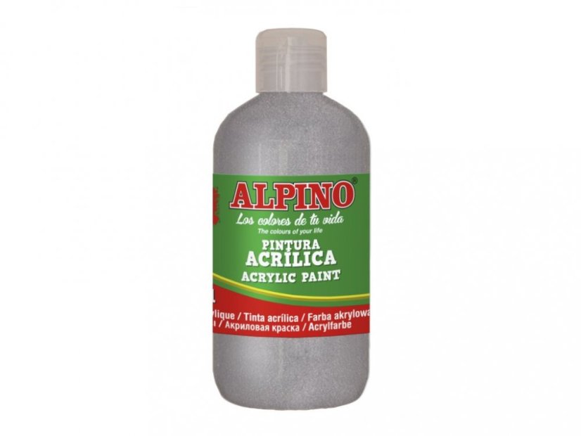 Láhev akrylové barvy do školy 250ml. stříbrná