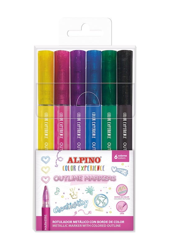 Alpino Balení se 6 kovovými obrysovými fixy Color Experiences barevným okrajem.