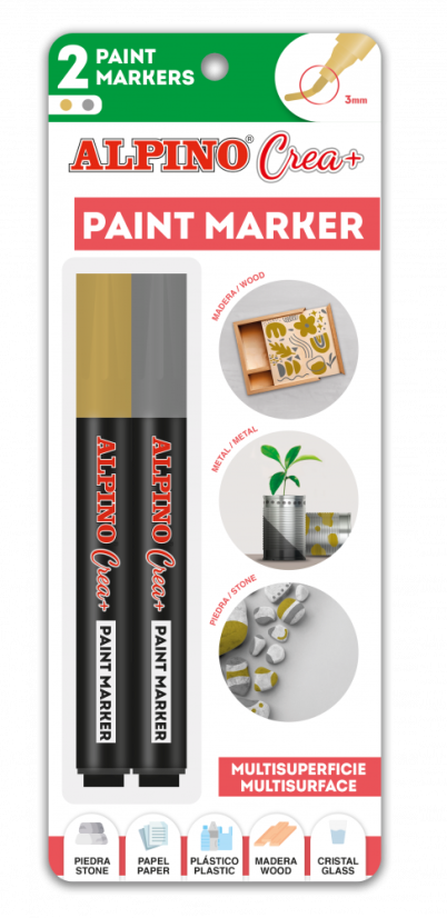 AR000252 01 Estuche 2 rotuladores paint marker oro y plata Crea+