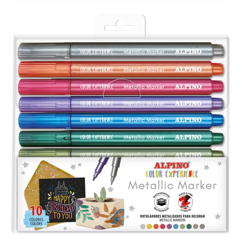 Alpino Color Experience Metalické Fixy 10 ks | Fixy na Sklo Dřevo Kámen a Papír