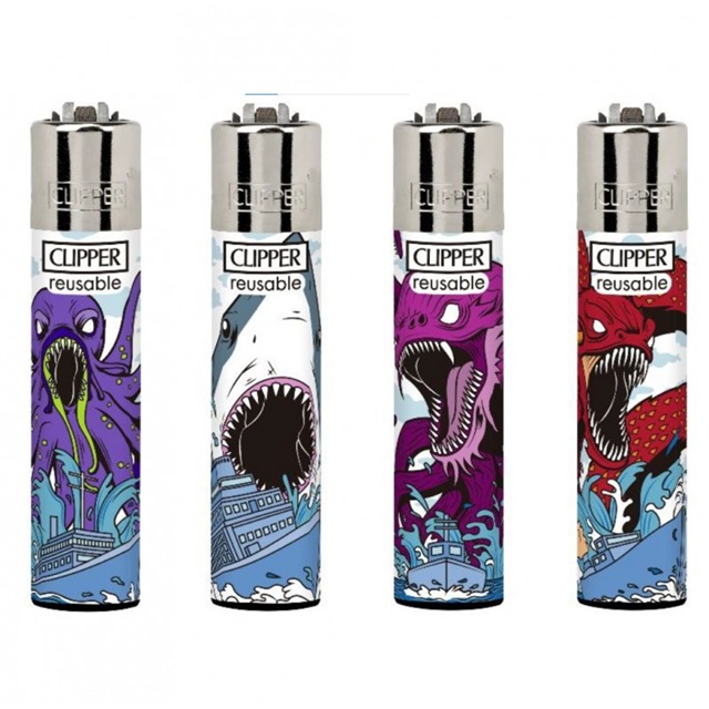 CLIPPER® zapaľovače 4 ks – Sea Monsters | plniteľné CP11 veľké