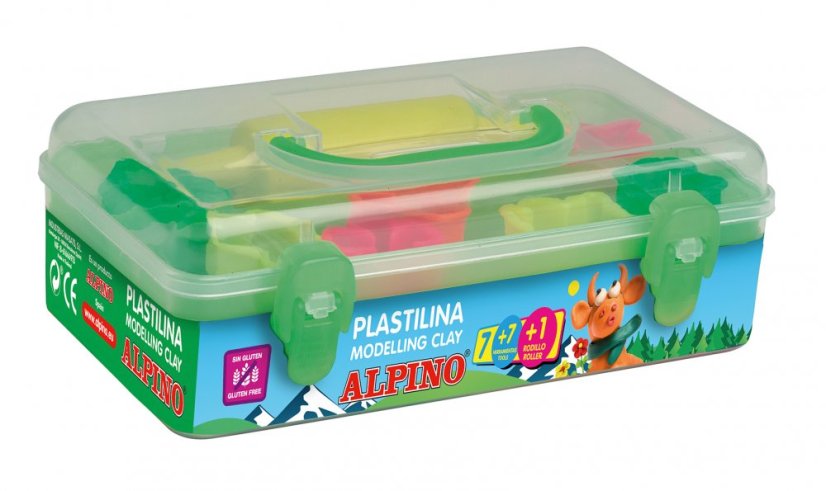 DP000055 01 Kit plastilina Alpino 7 col. 90 grs.7 herramientas rodillo