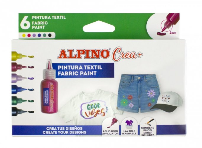 Alpino Crea+ farby na textil 6ks - základné farby